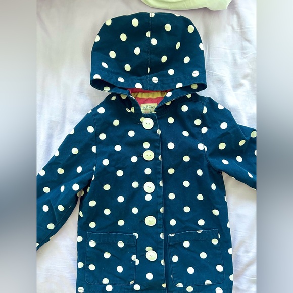Old Navy Toddler Navy Polka Dot Hooded Cotton Button Front Jacket Pink Lining 4T - Picture 3 of 9